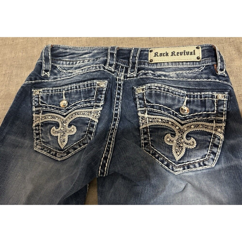 Rock Revival Jeans 27 Women’s Blue Patricia Easy Straight Embroidered Stretch - Picture 10 of 14